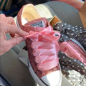Custom pink glitter converse shoes with pink laces